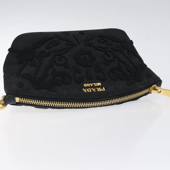 PRADA Pouch Nylon Gold Black Auth am8260
