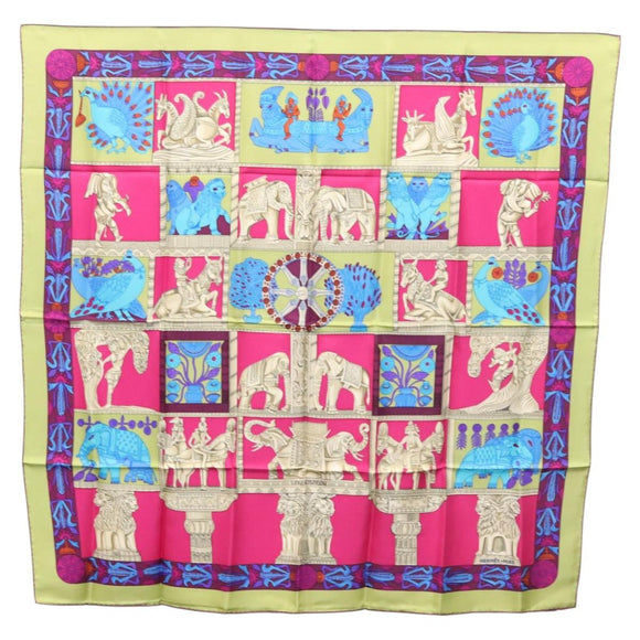 HERMES Carre 90 Scarf ""TORANA"" Silk Pink Auth am8276