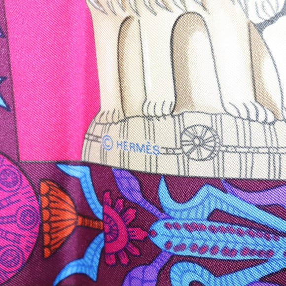 HERMES Carre 90 Scarf ""TORANA"" Silk Pink Auth am8276