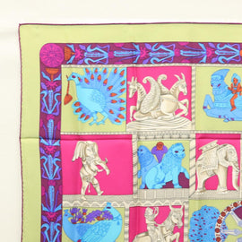 HERMES Carre 90 Scarf ""TORANA"" Silk Pink Auth am8276 - 0