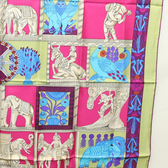 HERMES Carre 90 Scarf ""TORANA"" Silk Pink Auth am8276