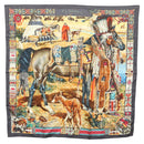 HERMES Carre 90 Scarf ""Les Cheyennes"" Silk Brown Auth am8278-1