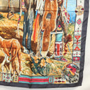HERMES Carre 90 Scarf ""Les Cheyennes"" Silk Brown Auth am8278-10