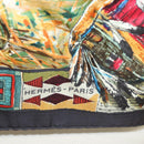 HERMES Carre 90 Scarf ""Les Cheyennes"" Silk Brown Auth am8278-11