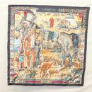 HERMES Carre 90 Scarf ""Les Cheyennes"" Silk Brown Auth am8278-14