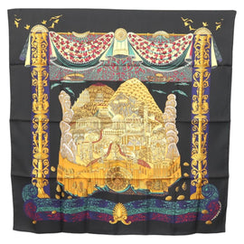HERMES Carre 90 Scarf ""L ATLANTIDE"" Silk Black Auth am8297