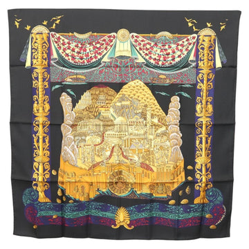 HERMES Carre 90 Scarf ""L ATLANTIDE"" Silk Black Auth am8297