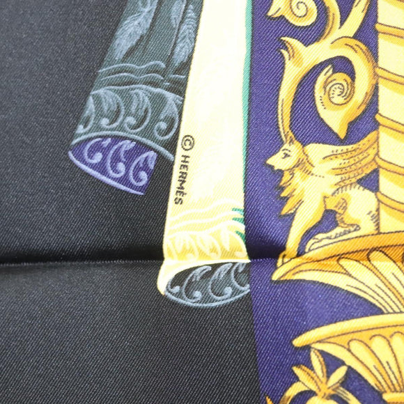 HERMES Carre 90 Scarf ""L ATLANTIDE"" Silk Black Auth am8297