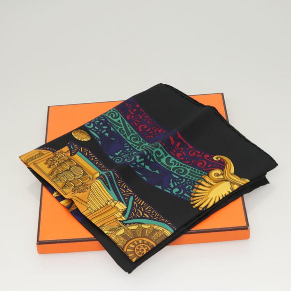 HERMES Carre 90 Scarf ""L ATLANTIDE"" Silk Black Auth am8297