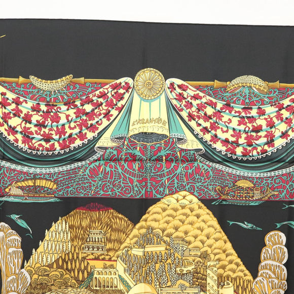 HERMES Carre 90 Scarf ""L ATLANTIDE"" Silk Black Auth am8297