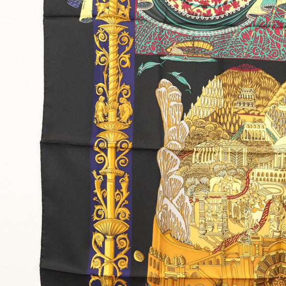 HERMES Carre 90 Scarf ""L ATLANTIDE"" Silk Black Auth am8297