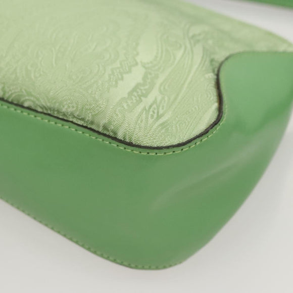 ETRO Paisley Shoulder Bag Canvas Green Silver Auth am8312