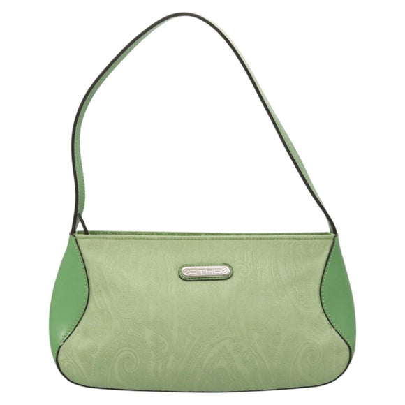 ETRO Paisley Shoulder Bag Canvas Green Silver Auth am8312
