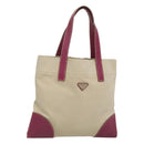 PRADA Hand Bag Canvas Leather Beige Purple Silver Auth am8322-1