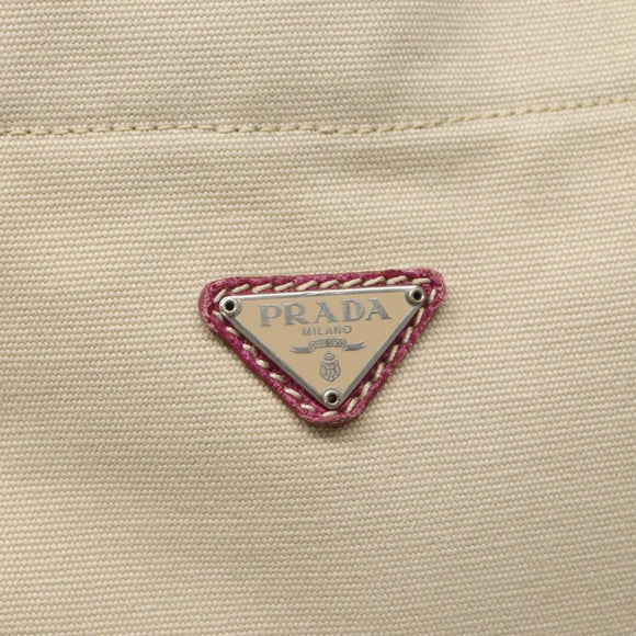 PRADA Hand Bag Canvas Leather Beige Purple Silver Auth am8322