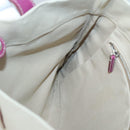 PRADA Hand Bag Canvas Leather Beige Purple Silver Auth am8322-19