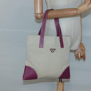 PRADA Hand Bag Canvas Leather Beige Purple Silver Auth am8322-20