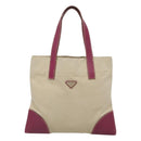 PRADA Hand Bag Canvas Leather Beige Purple Silver Auth am8322-13