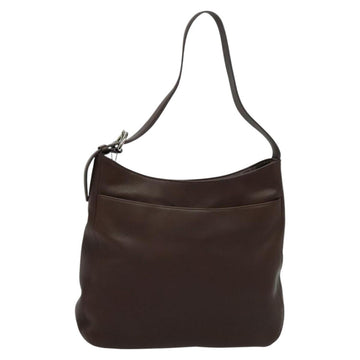 Coach Shoulder Bag Leather Brown Silver Auth am8338