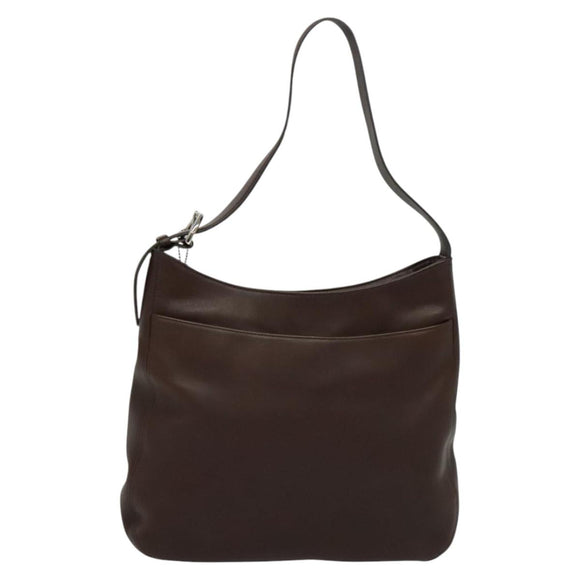 Coach Shoulder Bag Leather Brown Silver Auth am8338