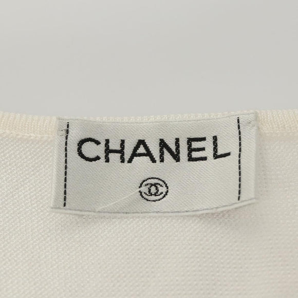 CHANEL Knitted Fabrics Tank top polyester White CC Auth am8343
