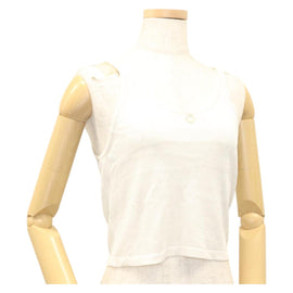 CHANEL Knitted Fabrics Tank top polyester White CC Auth am8343