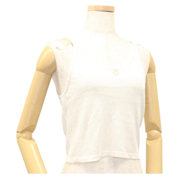CHANEL Knitted Fabrics Tank top polyester White CC Auth am8343