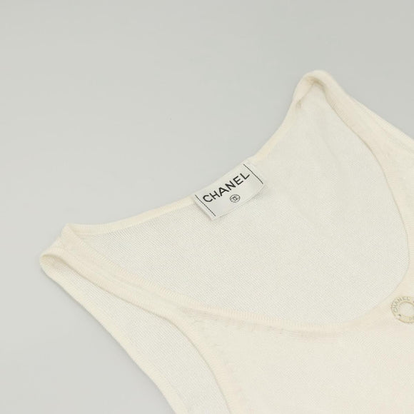 CHANEL Knitted Fabrics Tank top polyester White CC Auth am8343