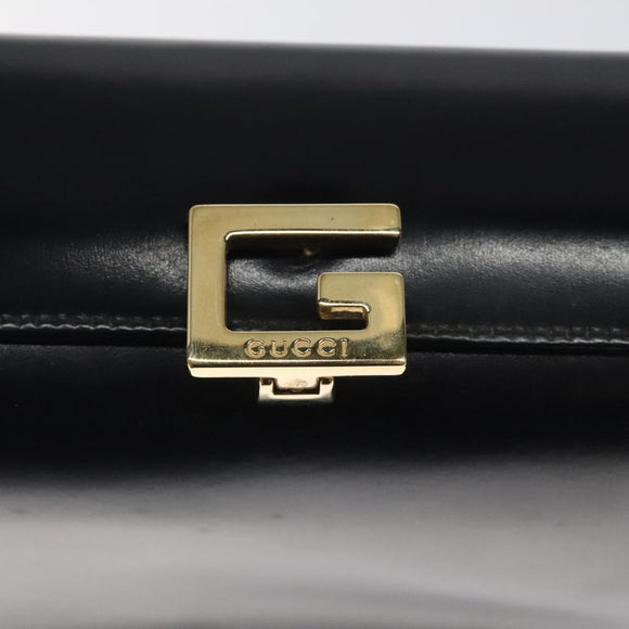 GUCCI Hand Bag Leather Navy Gold 000 1448 1269 Auth am8346