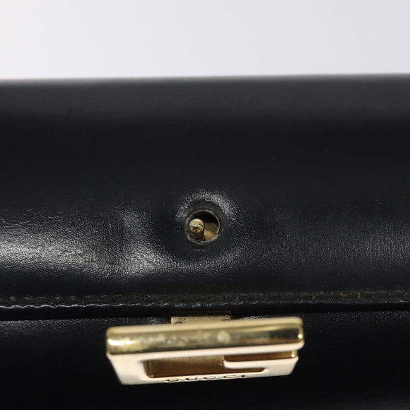 GUCCI Hand Bag Leather Navy Gold 000 1448 1269 Auth am8346