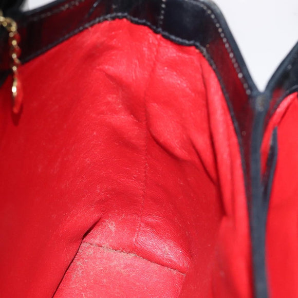 GUCCI Hand Bag Leather Navy Gold 000 1448 1269 Auth am8346