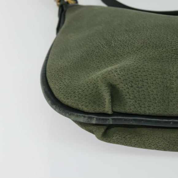 GUCCI Shoulder Bag Leather Green Gold Auth am8352