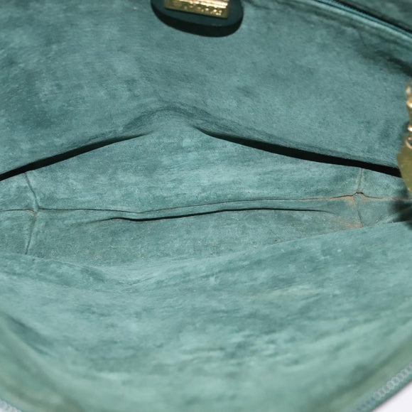 GUCCI Shoulder Bag Leather Green Gold Auth am8352