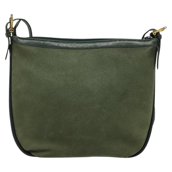 GUCCI Shoulder Bag Leather Green Gold Auth am8352