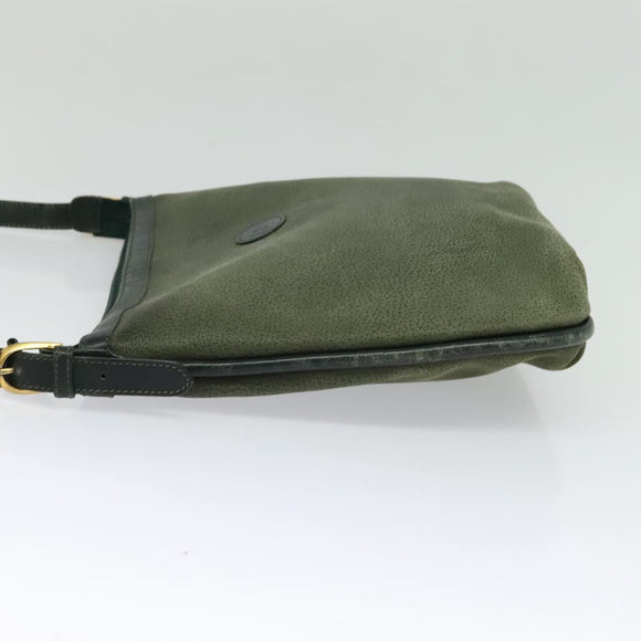 GUCCI Shoulder Bag Leather Green Gold Auth am8352