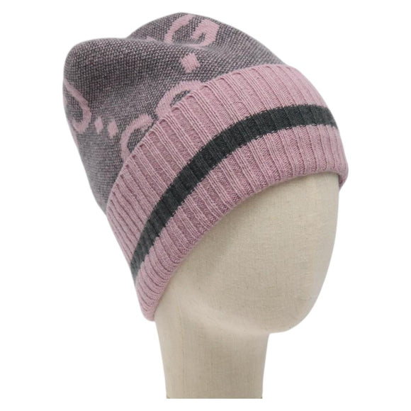 GUCCI GG Canvas Knitted Fabrics Cap Cashmere M Pink 676827 Auth am8353