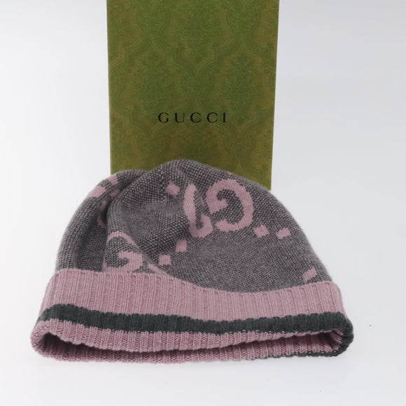 GUCCI GG Canvas Knitted Fabrics Cap Cashmere M Pink 676827 Auth am8353