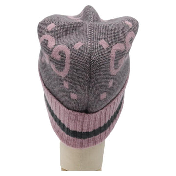 GUCCI GG Canvas Knitted Fabrics Cap Cashmere M Pink 676827 Auth am8353 - 0