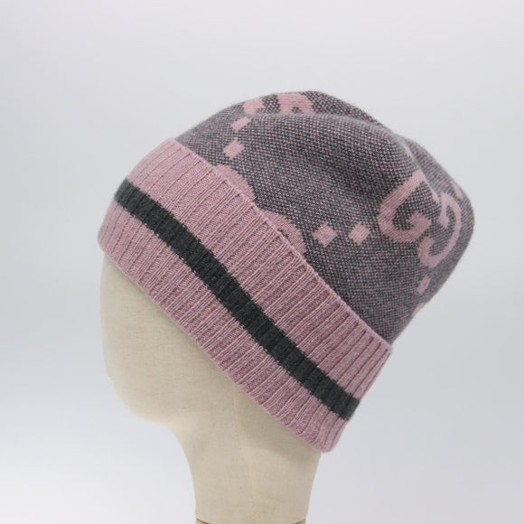 GUCCI GG Canvas Knitted Fabrics Cap Cashmere M Pink 676827 Auth am8353