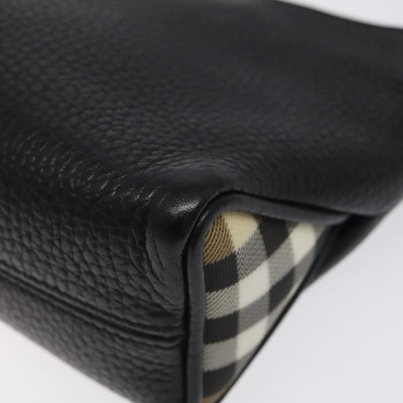 BURBERRY Shoulder Bag Leather Black Silver Auth am8354