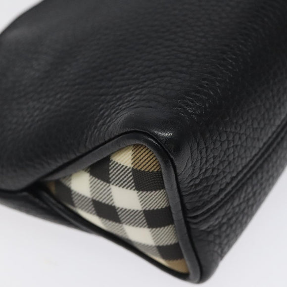 BURBERRY Shoulder Bag Leather Black Silver Auth am8354