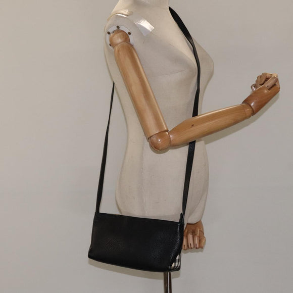 BURBERRY Shoulder Bag Leather Black Silver Auth am8354