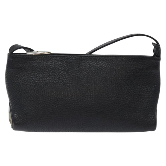 BURBERRY Shoulder Bag Leather Black Silver Auth am8354