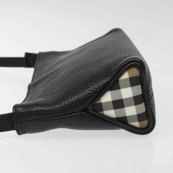 BURBERRY Shoulder Bag Leather Black Silver Auth am8354