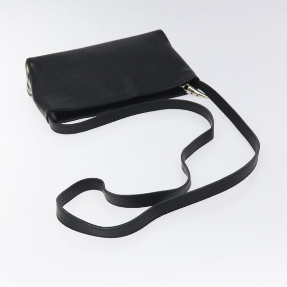 BURBERRY Shoulder Bag Leather Black Silver Auth am8354