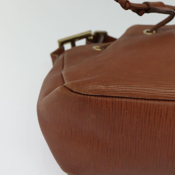 FENDI Shoulder Bag Leather Brown Gold Auth am8357