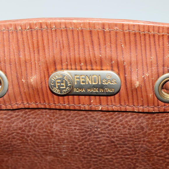 FENDI Shoulder Bag Leather Brown Gold Auth am8357