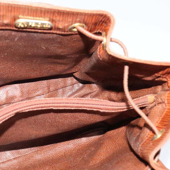 FENDI Shoulder Bag Leather Brown Gold Auth am8357