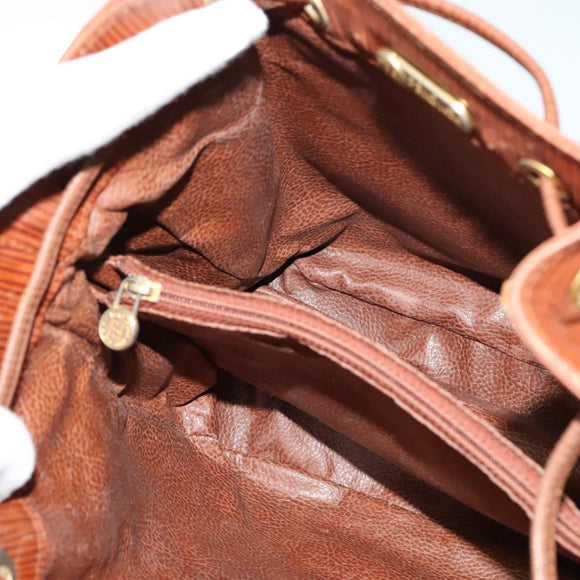 FENDI Shoulder Bag Leather Brown Gold Auth am8357