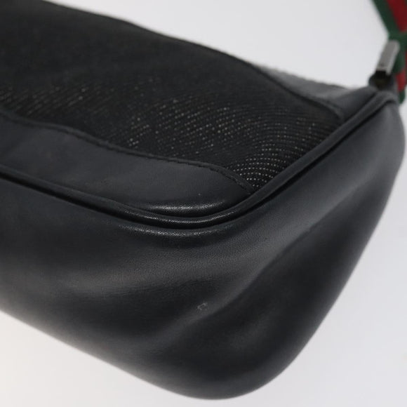 GUCCI Web Sherry Line Accessory Pouch Canvas Black Silver Red 92820 Auth am8378